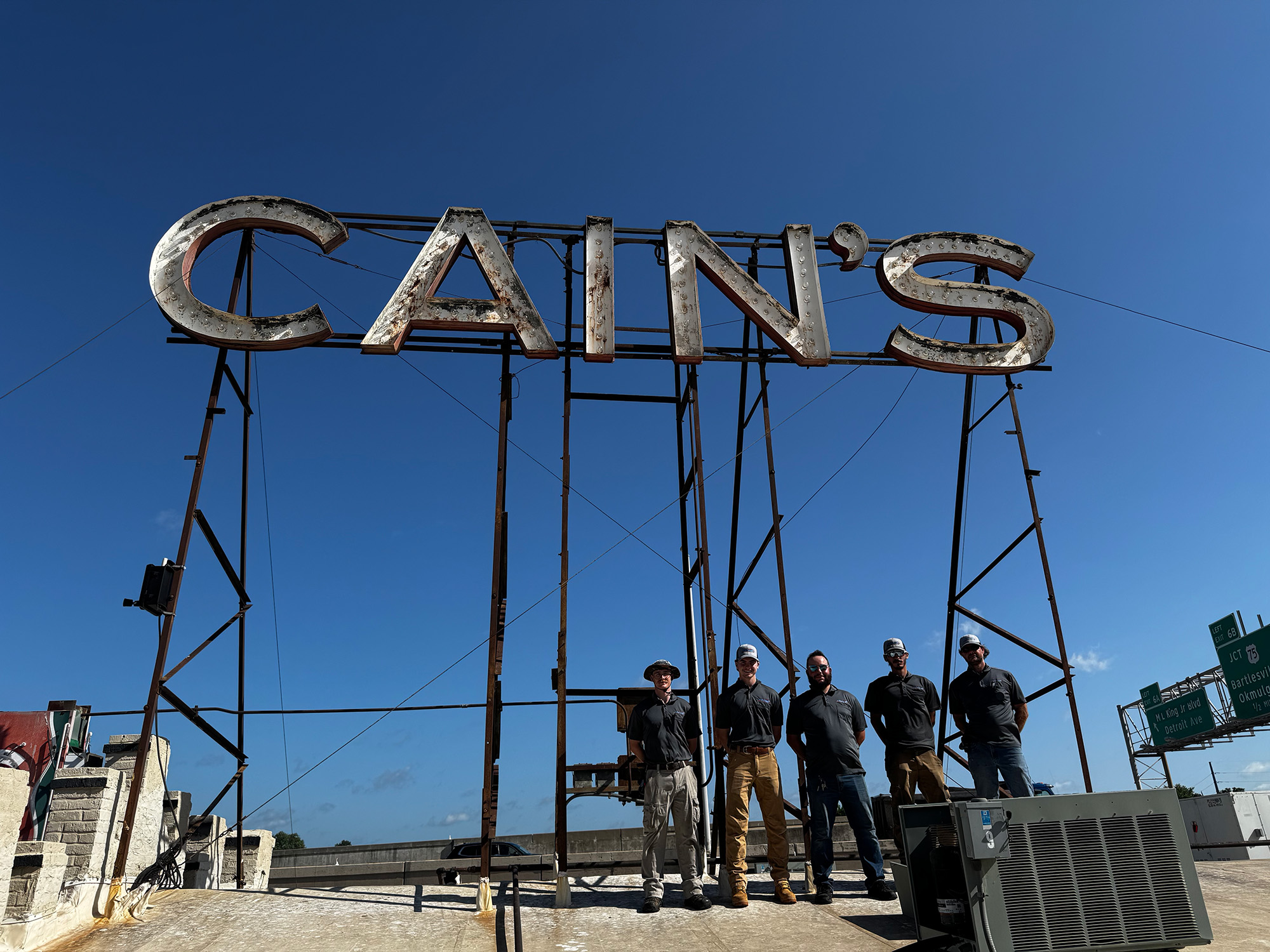 Airstar HVAC team installing system on roof of Cain's Ballroom in Tulsa